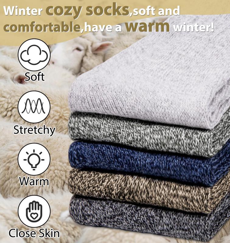 5 Pairs Womens Wool Socks Thick Knit Warm Winter Socks Cozy Comfy Socks Gifts for Women,Christmas Gift