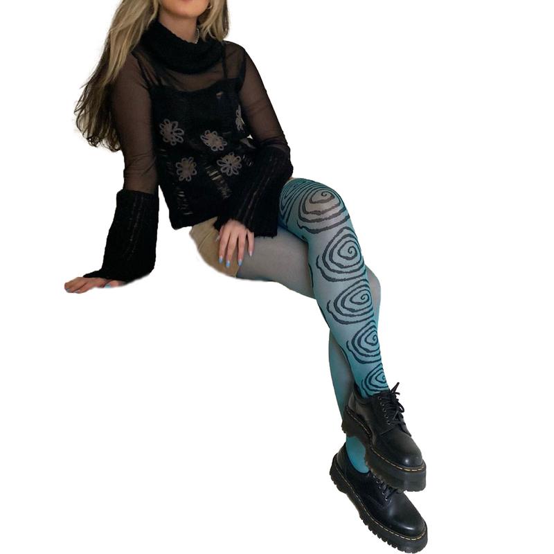 Ladies Summer Autumn Long Stockings, Girls Creative Heart Floral Cloud Plaid Printing Tight Leggings Elastic Render Pants