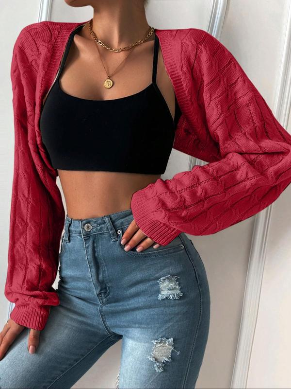 Women's Solid Drop Shoulder Crop Cardigan, Casual Long Sleeve Open Front Knitwear for Fall, Cardigan for Women, Fashion Women's Knit Clothing for Daily Wear Fall Sweaters  Preppy 80s Clothes