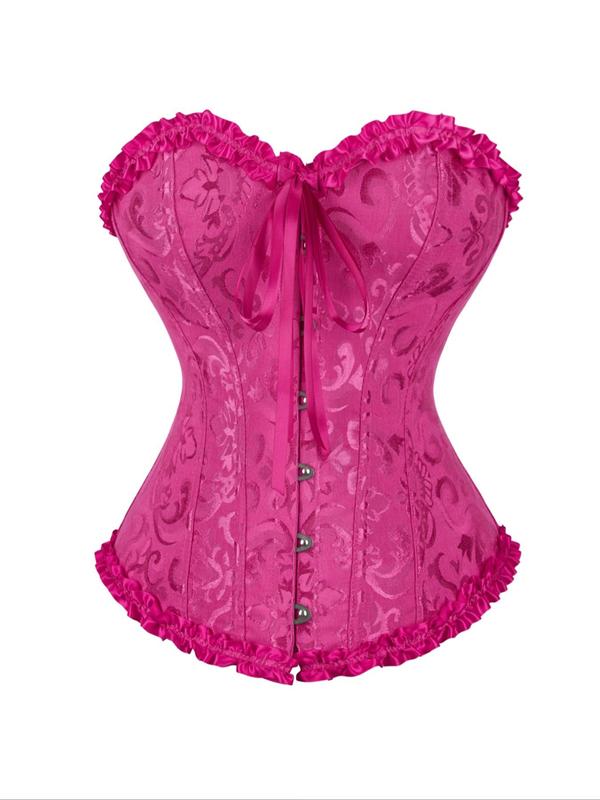 Women's Plain Lace Up Tie Back Corset Tube Top, Retro Elegant Tie Front Frill Trim Bustier, Women's Pretend Play Costumes for All Seasons