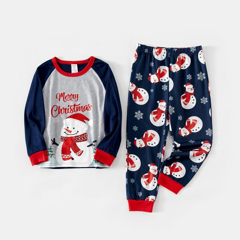 PatPat Christmas Snowman & Letter Print Family Matching Raglan-sleeve Pajamas Sets (Flame Resistant)