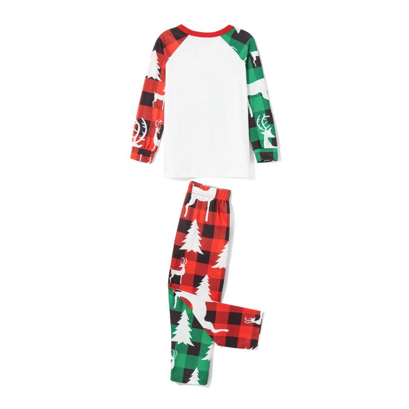 Christmas Family Pajamas Matching Set Christmas Tree Letter Print Long Sleeve Tops and Plaid Pants Sleepwear