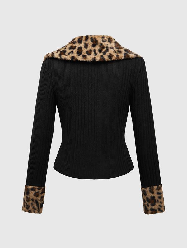 ROMWE Grunge Punk Y2K Harajuku Leopard Print Frayed Hem Fitted Cardigan For Women