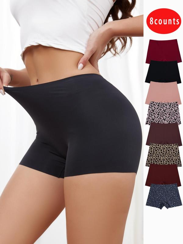 Women's Leopard Print Boyshorts, Soft Comfy Breathable Ice Silk Seamless Panty for Daily Wear, Underwear for All Seasons