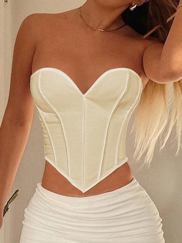 Women's Lace-Up Back Backless Overbust Corset Bodyshaper,Rave Romantic Seam Decor Crop Tube Top for Party Clubwear