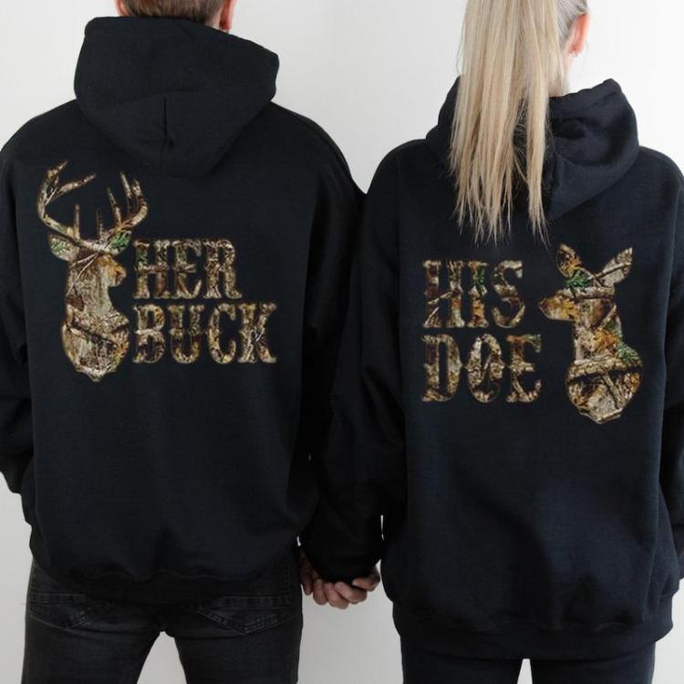 Her Buck His Doe Shirt, Hunting Couples T-shirt, Camo Shirt, Matching Deer Tee, Buck and Doe Shirt, Outdoor Couple Matching Shirt, Boyfriend Shirt, Girlfriend Shirt, Lover Matching Shirt, Unisex Couple Shirt Gift For Women And Men