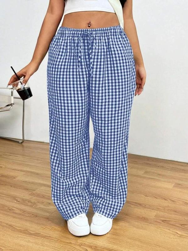  Plaid Print Drawstring Waist Pants, Casual Comfy Trousers for Women, Going Out Bottoms, Women's Bottoms for Fall & Winter, Downtown Girl Clothes