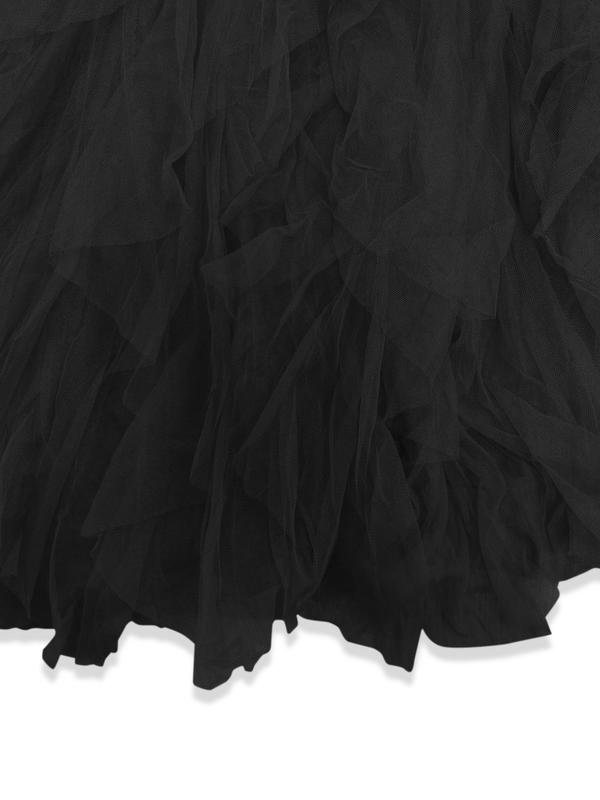 Women's Solid Backless Tulle Notched Tube Dress, Elegant Formal Wear, Sleeveless A Line Maxi Evening Dress for Party & Banquet, Ladies's Clothes for All Seasons