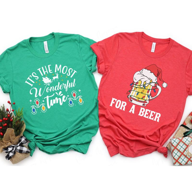 Christmas Couples Shirts, It's the Most Wonderful Time, For a Beer, Couples Holiday Tee, Matching Christmas Shirts, Couple Christmas Tees