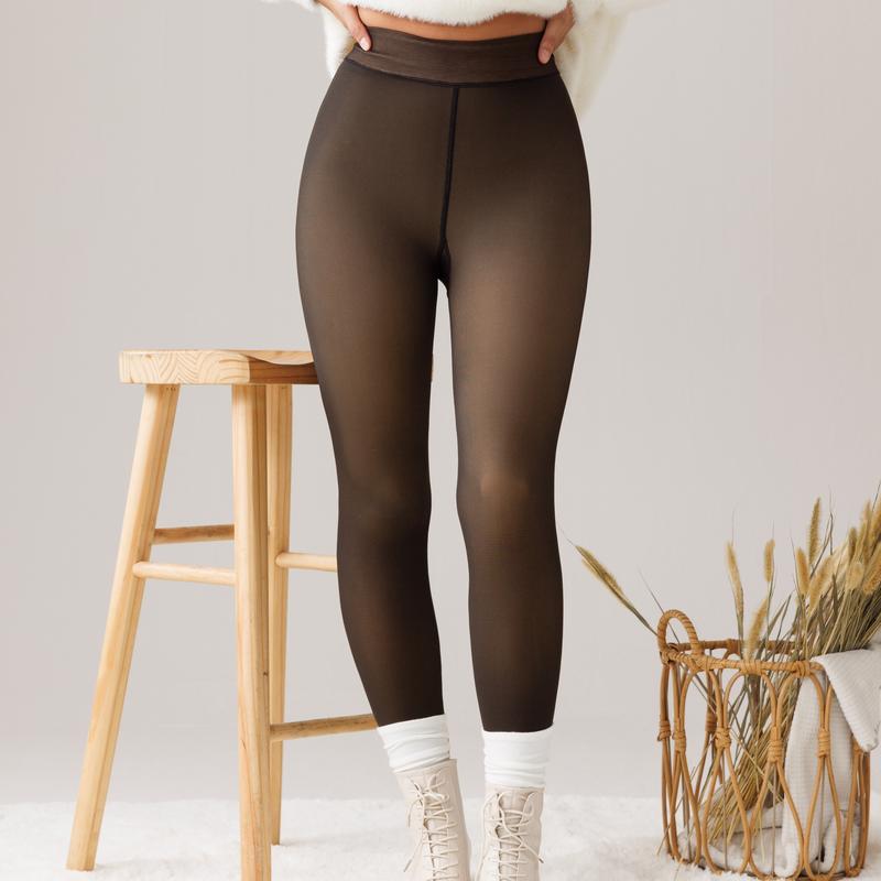 Tournesol Fleece Lined Tights Womenswear Size XS - XXL Thermal Winter Basic Leggings Thick Semi-Transparent Underwear Pantyhose Closed Foot Available in Light Mid Deep Skin Tone Comfort Minimalist