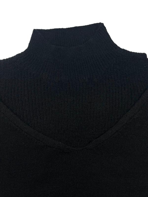 Women's 2 in 1 Cold Shoulder Sweater, Casual Drop Shoulder Long Sleeve Jumper for Spring & Fall, Fashion Women's Knitwear for Daily Wear Cardigan Sweater