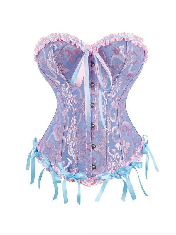 Women's Plain Lace Up Tie Back Corset Tube Top, Retro Elegant Tie Front Frill Trim Bustier, Women's Pretend Play Costumes for All Seasons