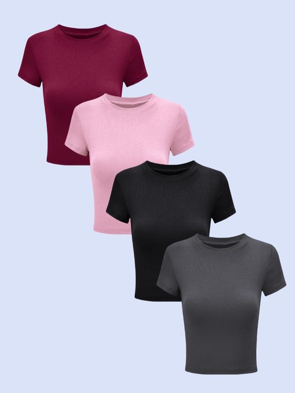 Women's Plain Round Neck Graphic Tee, Casual Short Sleeve T-shirt for Summer, Fashion Women's Top for Daily Wear Back To School