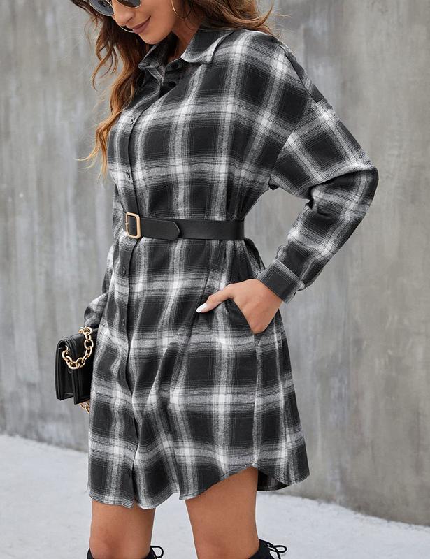 Zontroldy Women's Oversized Button Down Long Plaid Flannel Shirts Lapel Long Sleeve Check Jacket Shacket vintage tops Womenswear