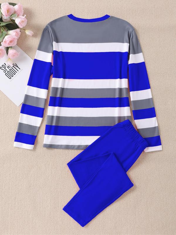 Women's Striped & Letter Print Sweatshirt & Elastic Waist Pants Two-piece Set, Casual Round Neck Long Sleeve Pullover & Trousers for Fall & Winter, Women's Clothes for Daily Wear