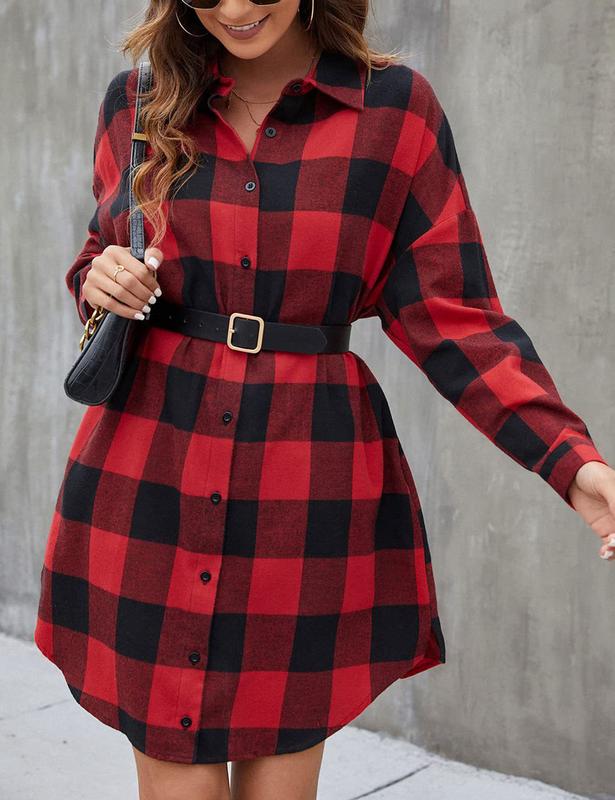 Zontroldy Women's Oversized Button Down Long Plaid Flannel Shirts Lapel Long Sleeve Check Jacket Shacket vintage tops Womenswear