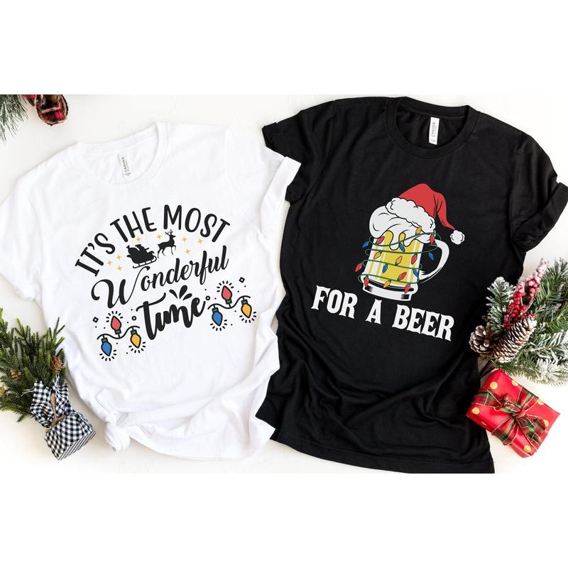 Christmas Couples Shirts, It's the Most Wonderful Time, For a Beer, Couples Holiday Tee, Matching Christmas Shirts, Couple Christmas Tees