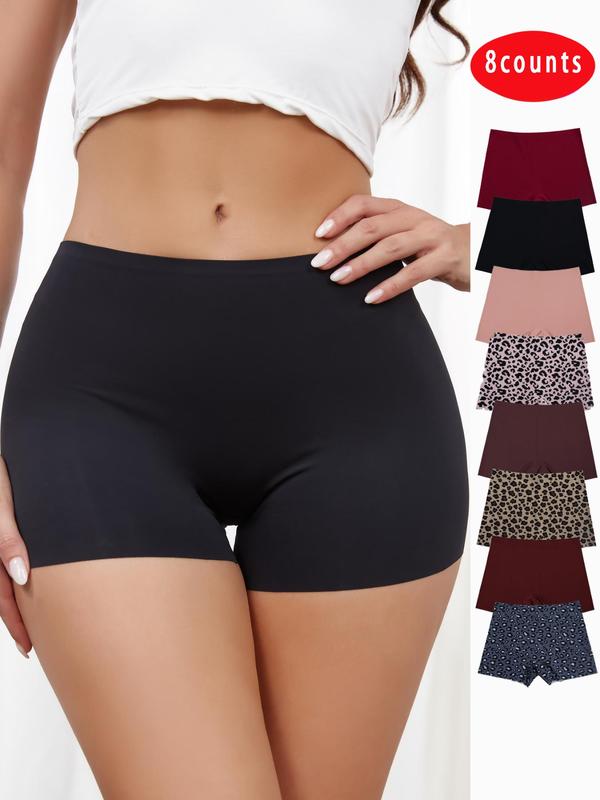 Women's Leopard Print Boyshorts, Soft Comfy Breathable Ice Silk Seamless Panty for Daily Wear, Underwear for All Seasons