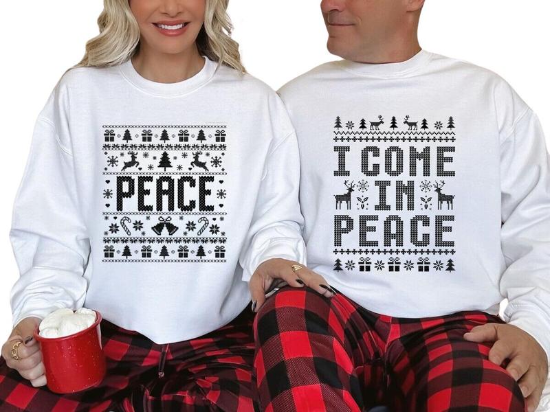 Couples Ugly Christmas Sweatshirt Shirt Hoodie, Couples Funny Matching Ugly Christmas Shirt, I Come In Peace Couples Christmas T-shirt, Ugly Christmas Party Shirt