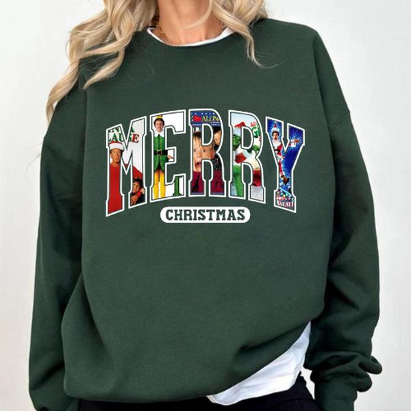 MERRY Christmas 90s Movies Sweatshirt, Christmas Shirt For Movies Lovers Sweatshirt, All Sizes Colors for Men and Women, Gift for Women Top Womenswear