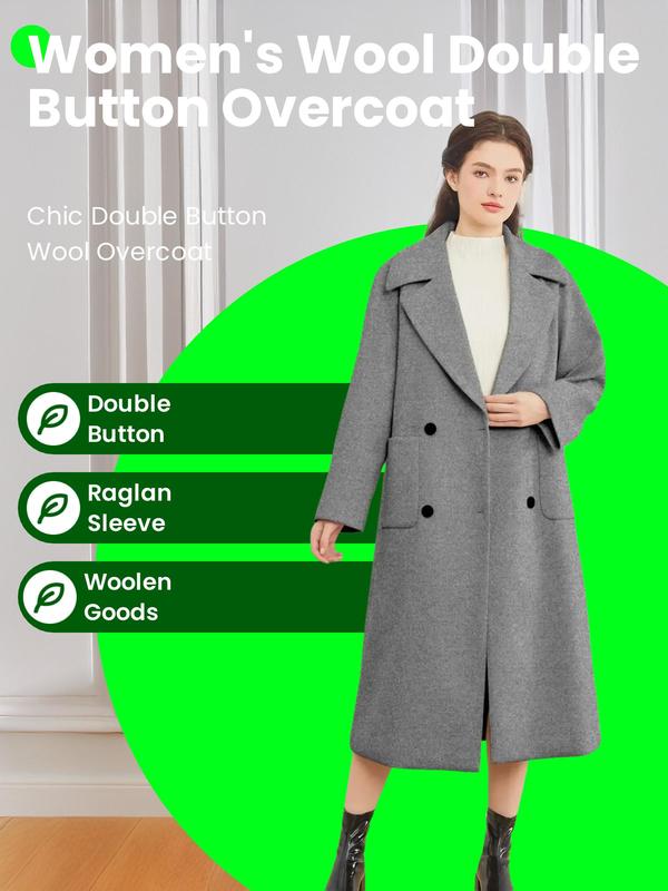 Women's Solid Double Button Pocket Raglan Sleeve Overcoat, Casual Long Sleeve Lapel Neckline Coat for Fall & Winter, Winter Clothes Women 2024, Women's Clothing for Daily Wear