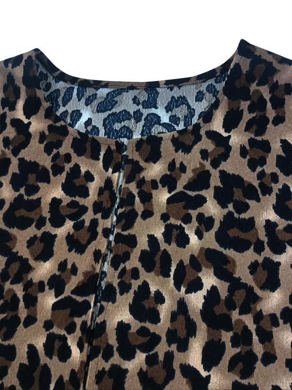  Leopard Print Long Sleeve Open Front Jacket, Casual Round Neck Outerwear for Fall & Winter, Women's Clothes for Daily Wear