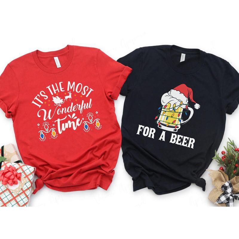 Christmas Couples Shirts, It's the Most Wonderful Time, For a Beer, Couples Holiday Tee, Matching Christmas Shirts, Couple Christmas Tees