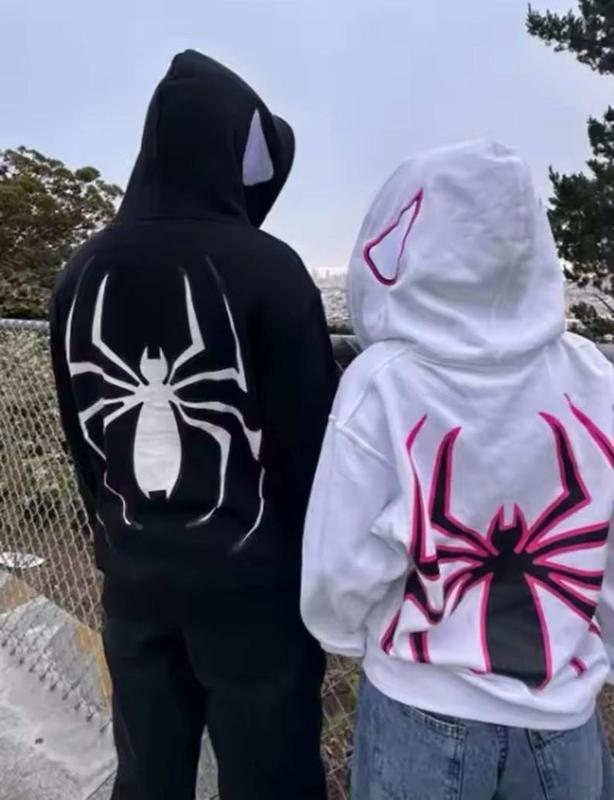 Streetwear Y2K Couple Spidey Hoodie, Up Spider Print Hooded Sweater, Y2K Couple Hoodies Matching