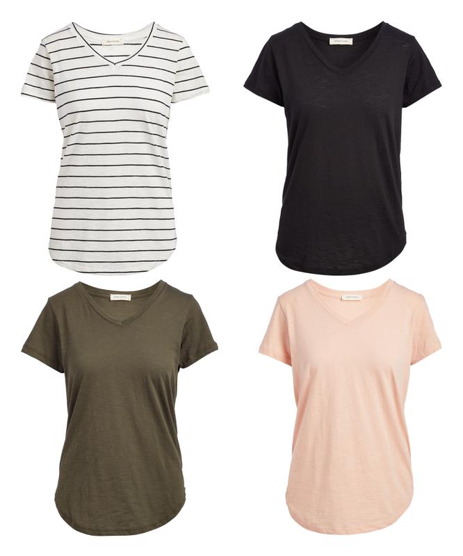 Urban Diction Casual V-Neck Plain Curved Hem Tee Packs- Set of Four, Multiple Color Combination Comfort Cotton Tops Fabric Womenswear Breathable