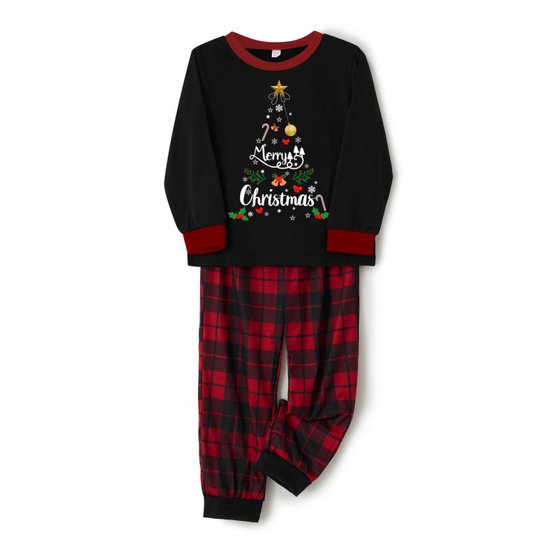 HOT Family Matching Christmas Pajamas, Letter & Snowflake Print Long-Sleeved Tops + Plaid Pants Sleepwear Outfits Xmas Pj's Clothes Homewear Loungewear Nightwear Womenswear Baby