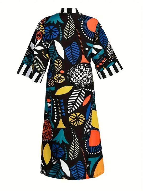  All Over Print Kimono Sleeve Open Front Kimono Cardigan for Women, Comfort Womenswear, Casual 3 4 Sleeve Outerwear for Spring & Fall, Women's Clothes for Daily Wear