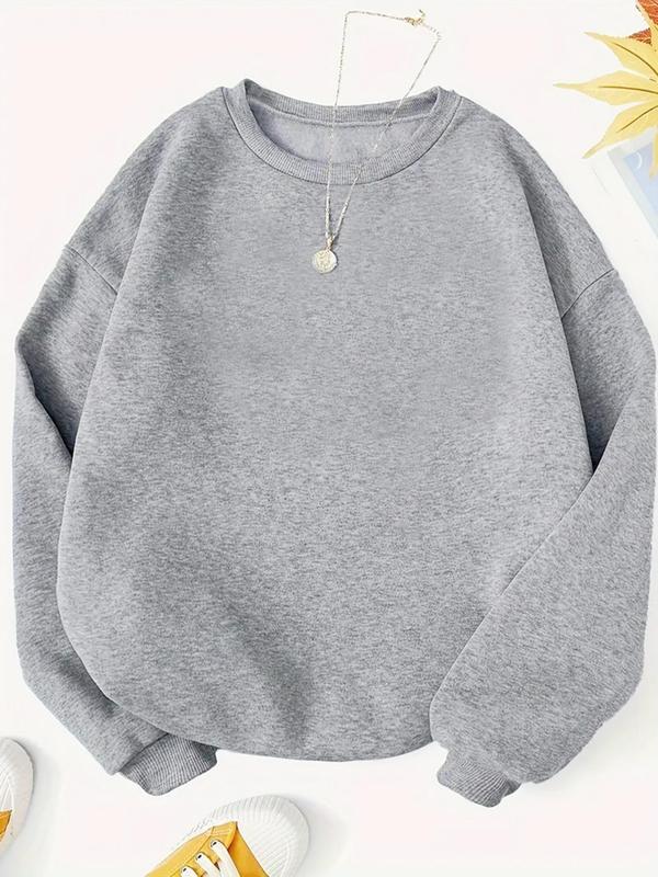 Women's Plain Crew Neck Pullover Sweatshirt, Fashion Casual Long Sleeve Top for Fall & Winter, Women's Clothing for Daily Wear