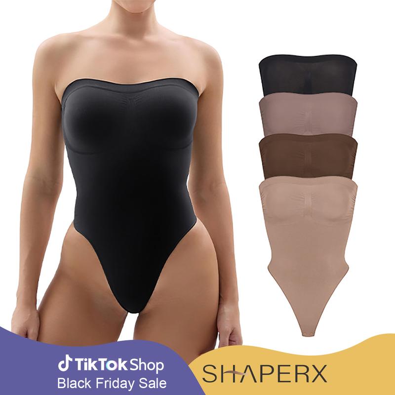 SHAPERX Strapless Bodysuit Tummy Control Shapewear Seamless Women Thong  Shorts Style