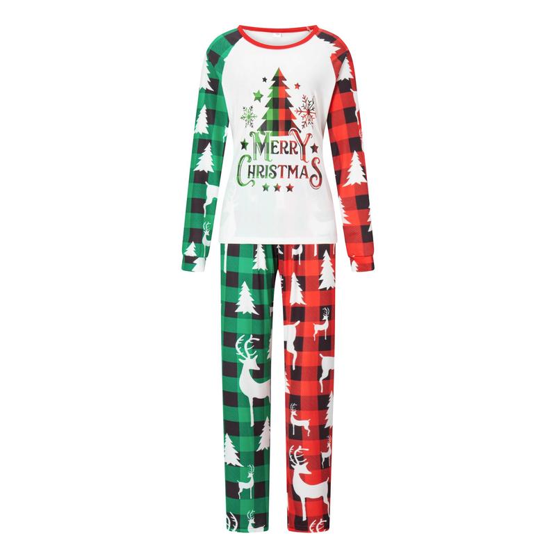 Christmas Family Pajamas Matching Set Christmas Tree Letter Print Long Sleeve Tops and Plaid Pants Sleepwear