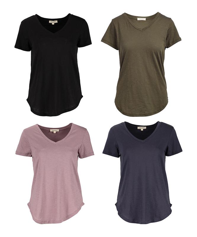 Urban Diction Casual V-Neck Plain Curved Hem Tee Packs- Set of Four, Multiple Color Combination Comfort Cotton Tops Fabric Womenswear Breathable