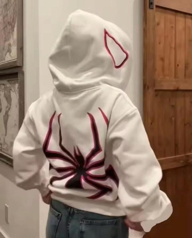 Streetwear Y2K Couple Spidey Hoodie, Up Spider Print Hooded Sweater, Y2K Couple Hoodies Matching