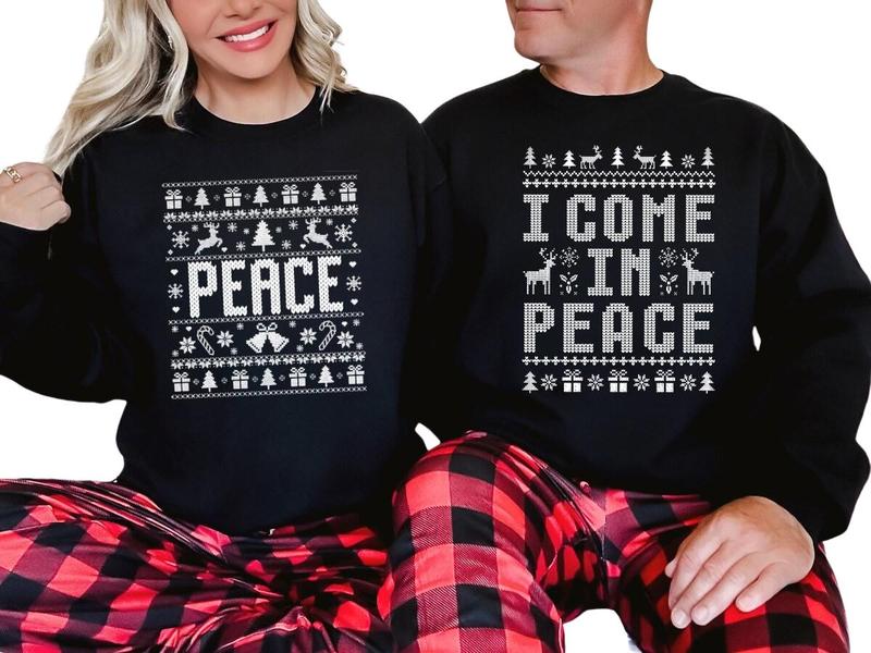 Couples Ugly Christmas Sweatshirt Shirt Hoodie, Couples Funny Matching Ugly Christmas Shirt, I Come In Peace Couples Christmas T-shirt, Ugly Christmas Party Shirt