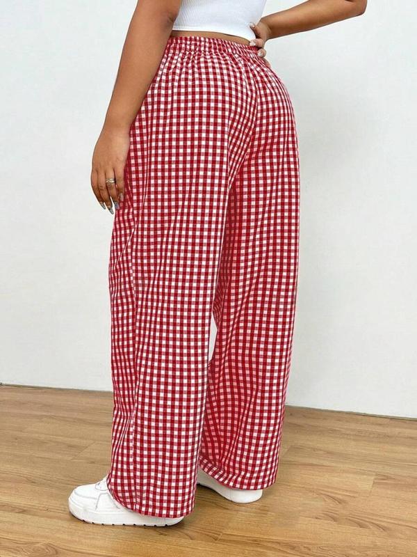  Plaid Print Drawstring Waist Pants, Casual Comfy Trousers for Women, Going Out Bottoms, Women's Bottoms for Fall & Winter, Downtown Girl Clothes