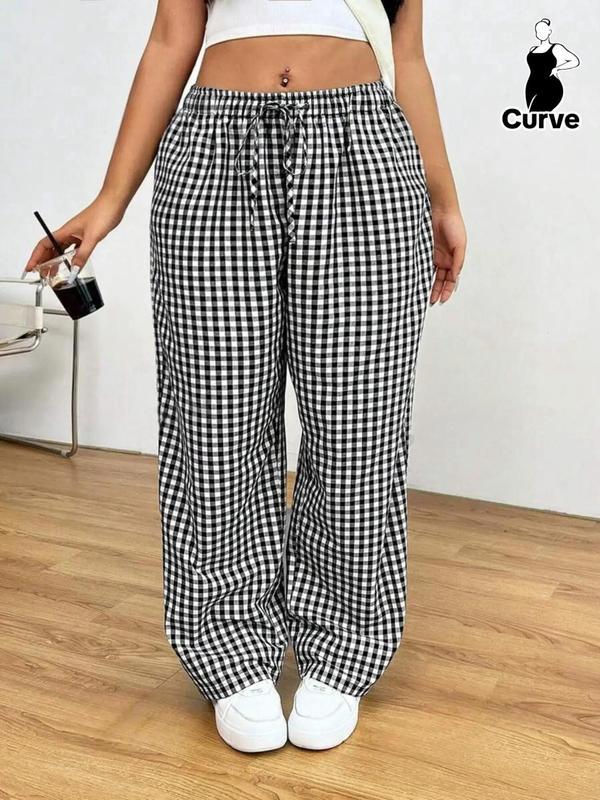  Plaid Print Drawstring Waist Pants, Casual Comfy Trousers for Women, Going Out Bottoms, Women's Bottoms for Fall & Winter, Downtown Girl Clothes