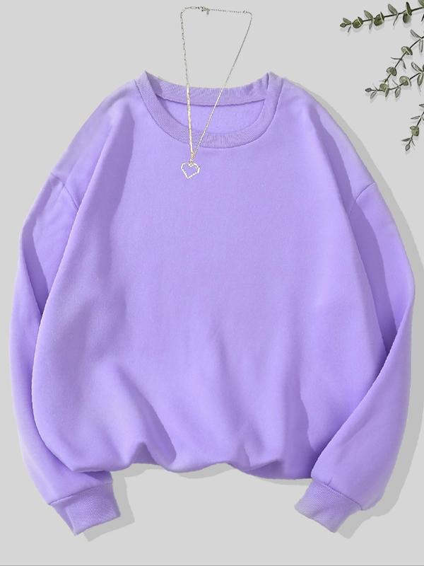 Women's Plain Crew Neck Pullover Sweatshirt, Fashion Casual Long Sleeve Top for Fall & Winter, Women's Clothing for Daily Wear