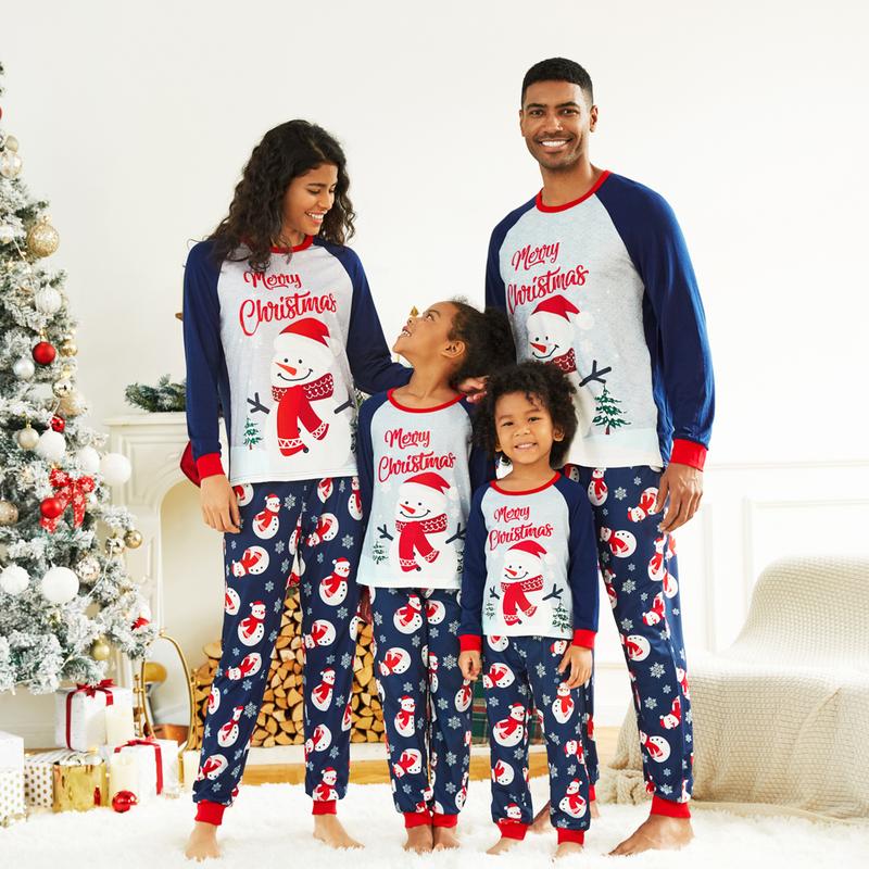 PatPat Christmas Snowman & Letter Print Family Matching Raglan-sleeve Pajamas Sets (Flame Resistant)