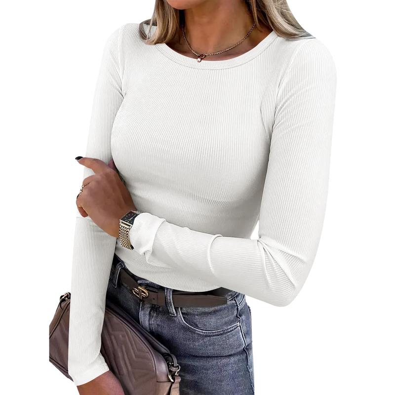 ANRABESS Women Long Sleeve Crewneck Rib Knit Slim Fit Shirts Basic Tee Tops 2024 Casual T-Shirt Going Out Workout Outfits