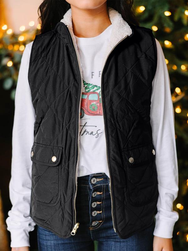 Goranbon Women's Winter Vest Casual Sherpa Fleece Vest Warm Gilet Outerwwear Stand Collar Quilted Jacket Vest with Pockets