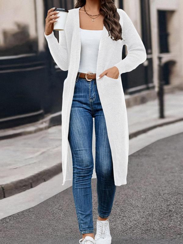 Women's Plain Textured Drop Shoulder Long Sleeve Open Long Knit Cardigan,  Fall Sweaters Cardigan for Women, Minimalist Casual Comfort Pocket Knitwear, Lady Clothes for Fall & Winter, Going Out Outfits 2024