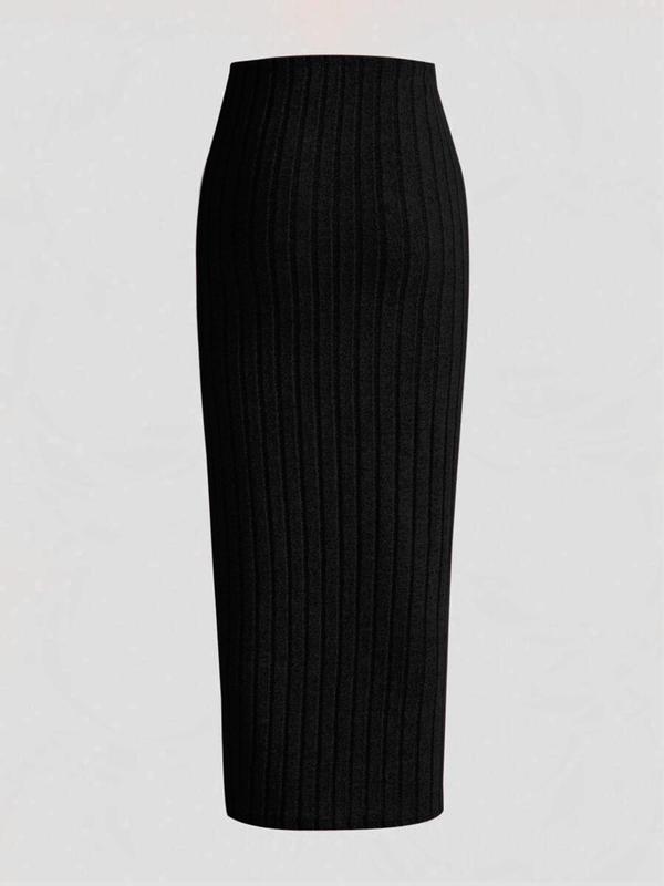 Women's Solid striped High Waist Bodycon Skirt, Casual Fashion Long Skirt For Daily Wear, Ladies Fall & Winter Bottoms, Fall Outfits, Fallfreshness