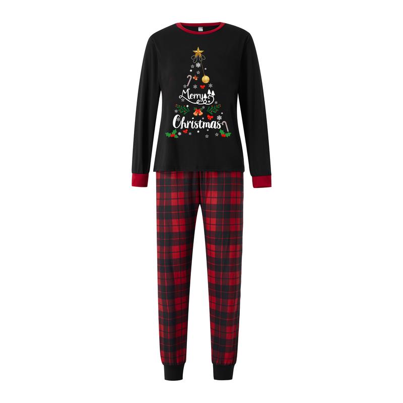 HOT Family Matching Christmas Pajamas, Letter & Snowflake Print Long-Sleeved Tops + Plaid Pants Sleepwear Outfits Xmas Pj's Clothes Homewear Loungewear Nightwear Womenswear Baby