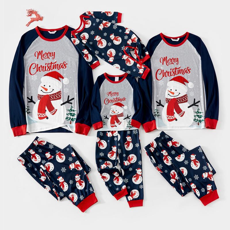 PatPat Christmas Snowman & Letter Print Family Matching Raglan-sleeve Pajamas Sets (Flame Resistant)