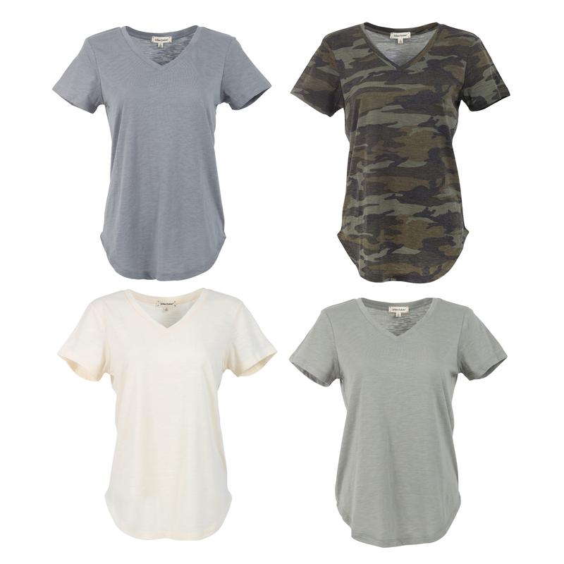 Urban Diction Casual V-Neck Plain Curved Hem Tee Packs- Set of Four, Multiple Color Combination Comfort Cotton Tops Fabric Womenswear Breathable