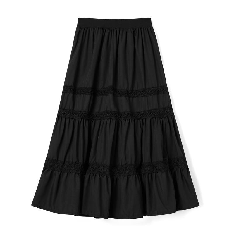 Women Long Skirt, Vintage Lace Patchwork Loose Summer Ladies Skirt for Casual Daily Fashion Light Womenswear Bottoms