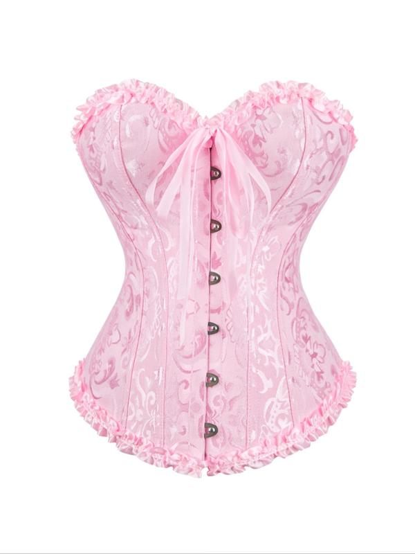 Women's Plain Lace Up Tie Back Corset Tube Top, Retro Elegant Tie Front Frill Trim Bustier, Women's Pretend Play Costumes for All Seasons